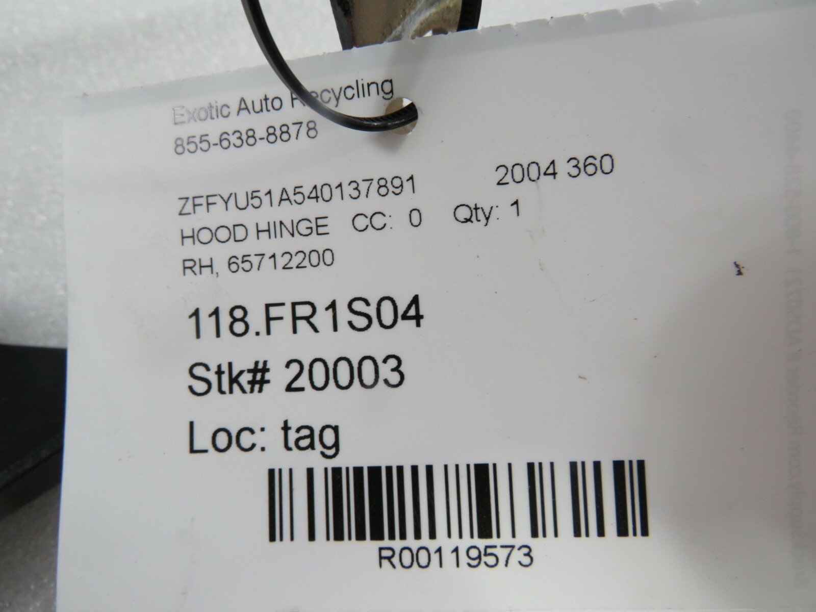 Ferrari F430, 360, RH, Right Hood Hinge, Used, P/N 65712200