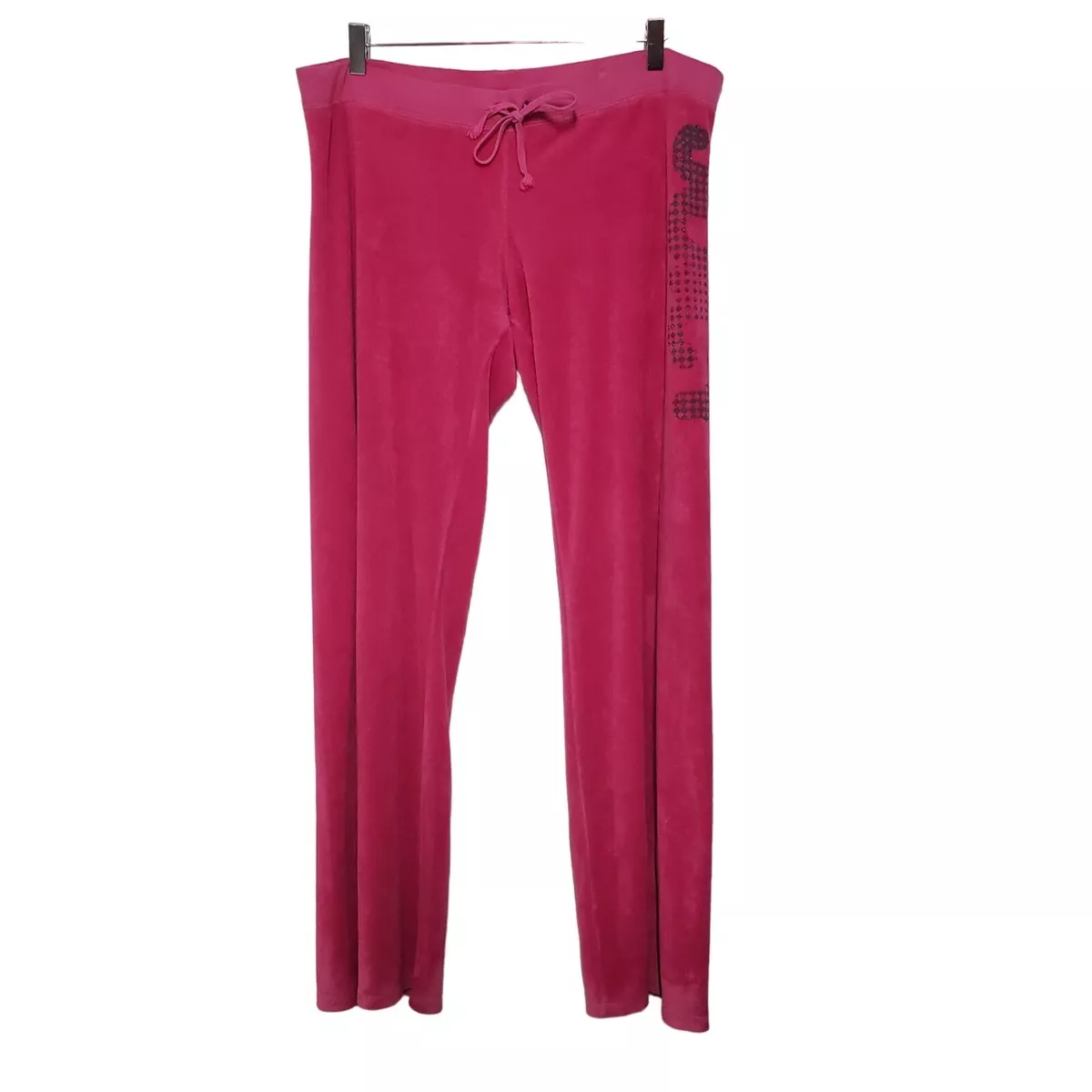 90s Y2K Juicy Couture Velour Pants Wide Leg Pink Sweatpants Womens