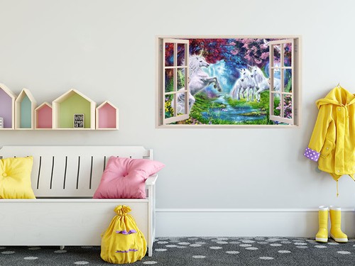FULL COLOUR Unicorn Wall Art, Sticker, Modern, Transfer, PVC Decal, 3D Window - Picture 4 of 4