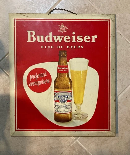 VINTAGE 1950s BUDWEISER BEER DISPLAY / SIGN  15" X 17 1/2"