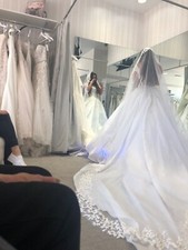 Ball Gown Wedding Dress Off the Shoulder Cathedral Length w/ Matching CathedVeil