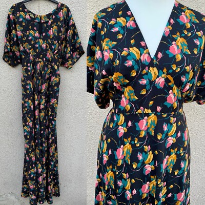 NANCY MAC BOHEME BLOOM AURORA WOOL CREPE MAXI DRESS VINTAGE DECO 30 s 40 s 5 18