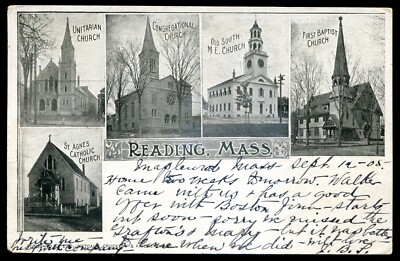 READING Massachusetts Postcard 1905 Multiview Churches