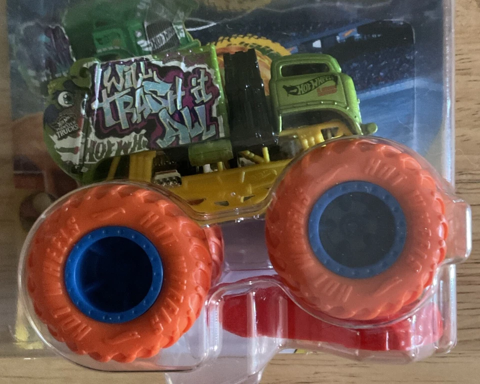 2024 Mattel Hot Wheels Monster Truck Will Trash It All With Crushed Car New 2025 - Image 2 of 4