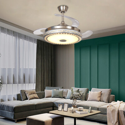 Retractable Ceiling Fan w/ LED Light and Bluetooth Speaker 3 Changing Color