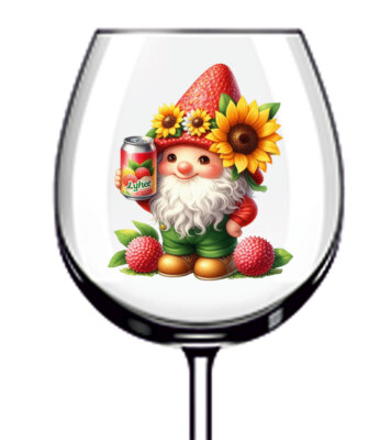 12x bunte Litschi Obst Wichtel Sonnenblume Vinyl Aufkleber Abziehbild Weinglas Flasche