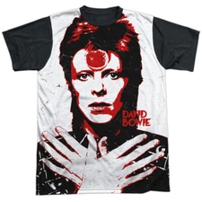 David Bowie Piercing Gaze Adult Halloween Costume T Shirt (Black Back), S-3XL