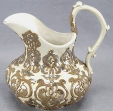 19th Century Villeroy & Boch Sprig Molded Platinum Luster Saltglaze Creamer