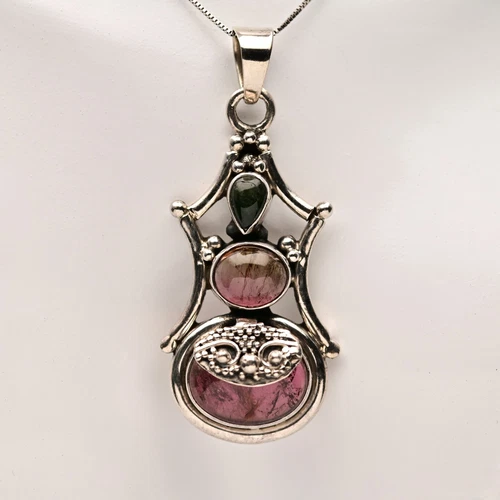 Original Vintage Sterling Silver Amethyst Multi Gemstone Pendant Estate Necklace