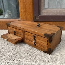 Antique Wooden Coaster Holder with Drawers, Retro Cork Drink Coasters Set.