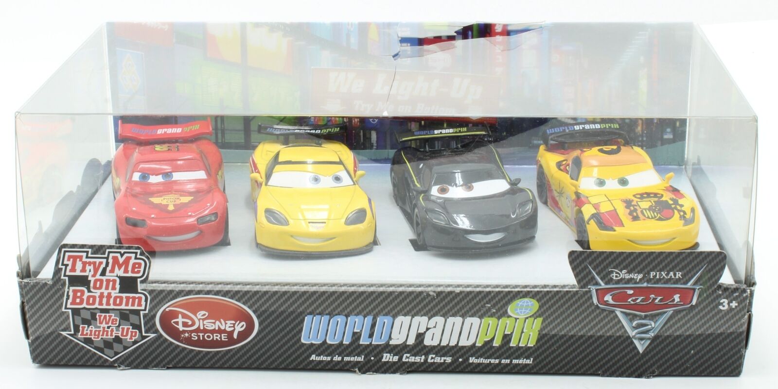 Disney Store Pixar Cars 2 World Grand Prix Die Cast 4 Pack Lighted Set NIB