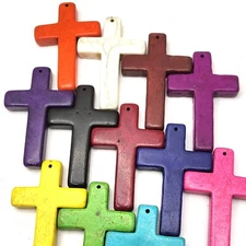 2.25" Cross Pendant Howlite Turquoise Cross Decor Necklace Blue White Orange