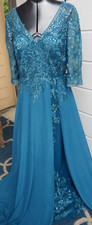 JJ's House Mother of the Bride or ballroom Turquoise Blue Embellished Dress 10