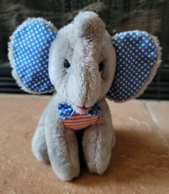 VTG Dakin 1983 Plush Gray Elephant Red White Blue Stars Stripes Patriotic