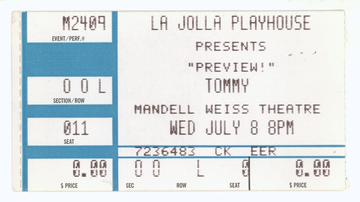 Rare The Who World Premiere Preview Of Tommy 7 8 11 La Jolla Ca Stylo Cz