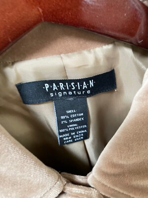 Parisian Signature Women Tan Velvet Jacket Coat Size 14 