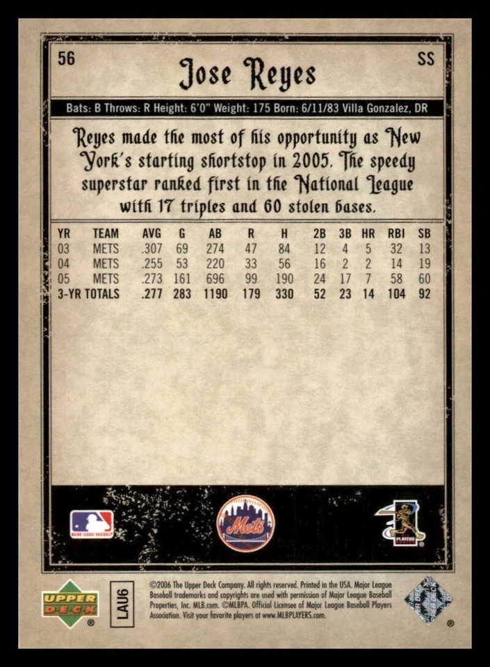 2006 Upper Deck Artifacts - #56 Jose Reyes - Image 2 of 2
