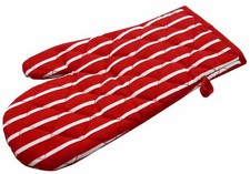 Victoria London Butcher Stripe Single Hand Oven Glove (100% Cotton) Red