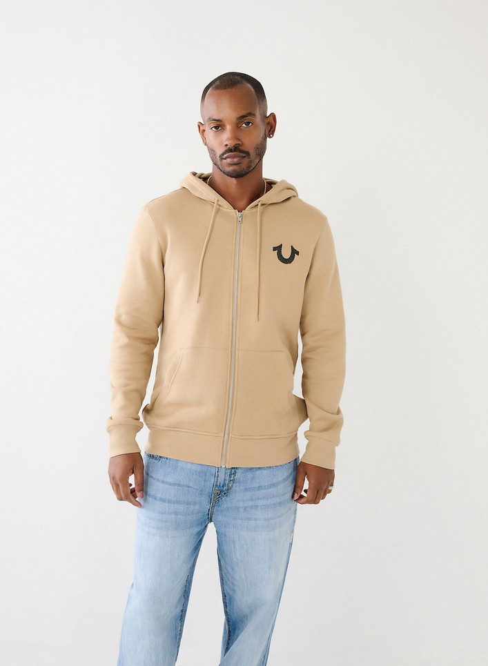 True Religion Beige Velour Zip Hoodie (M) main image 1