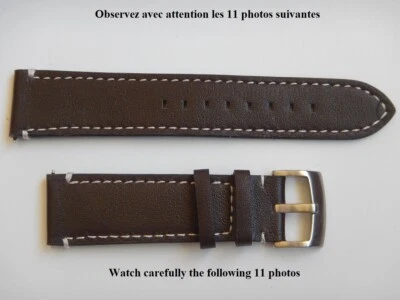 22 mm EPAIS BRACELET CUIR MILITAIRE AVIATOR PILOT MILITAIRE MARRON FONCÉ - Photo 1/4