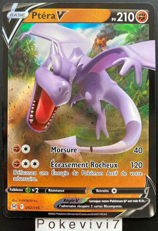 Carte Pokemon PTERA 092/196 V Ultra Rare Epée et Bouclier 11 EB11 FR NEUF - Photo 1/1