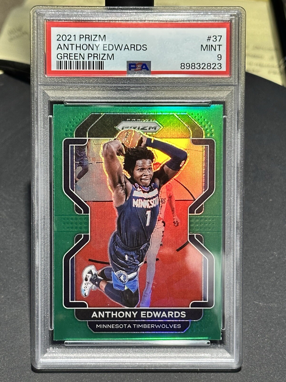 ANTHONY EDWARDS 2021-22 Prizm Green Holo Prizm #37 PSA 9 Mint
