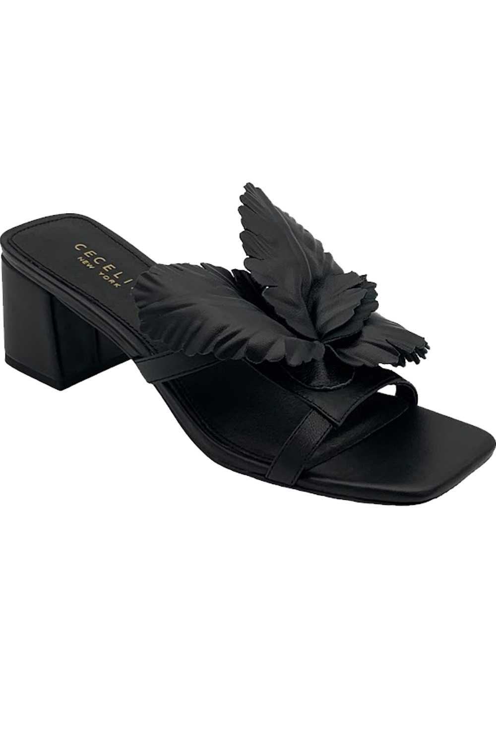 Кожаные босоножки на каблуке цвета гибискуса Cecelia New York орехово-черного цвета