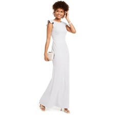 Adrianna Papell Womens 20 Silver Ruffle Sleeves Long Gown Dress NWT DA14