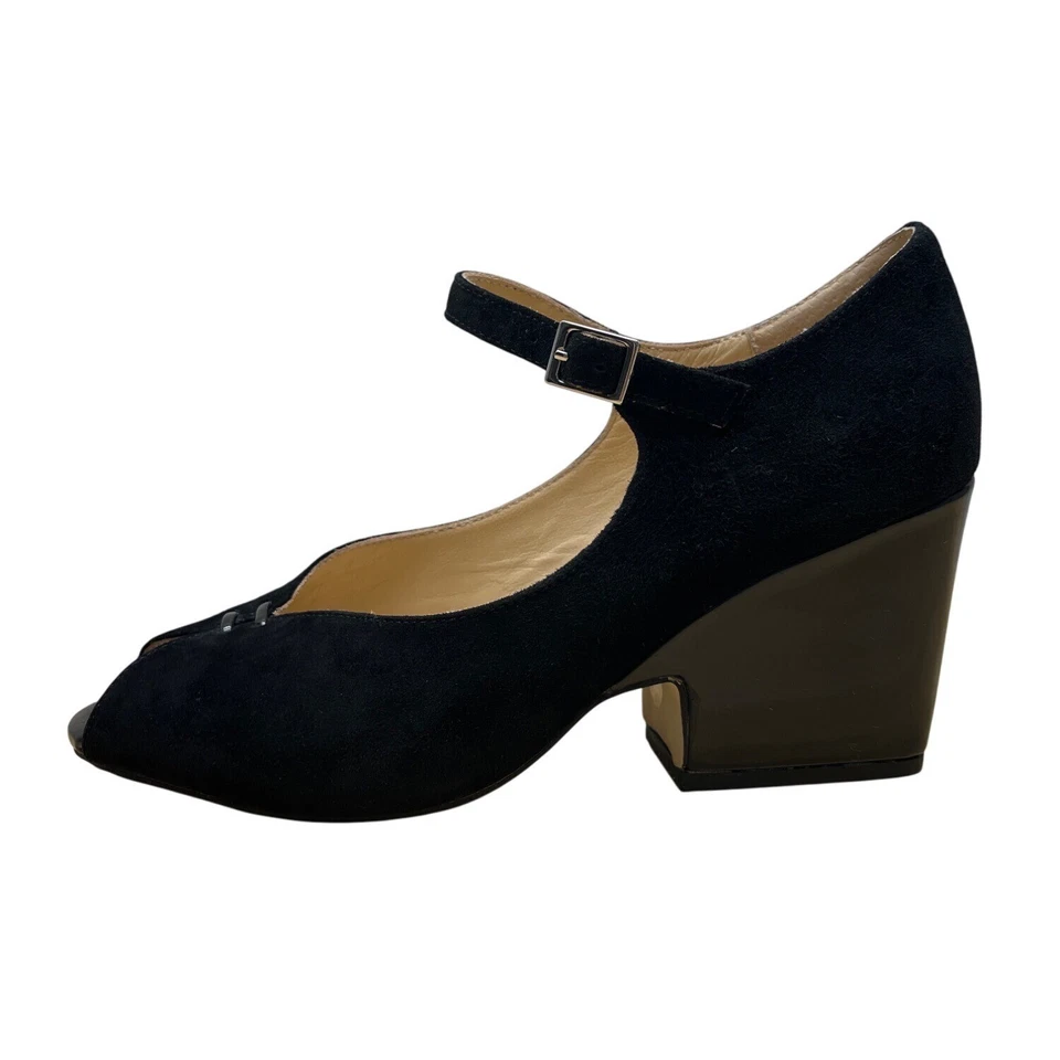 Zapatos de salón Sacha London de gamuza negros con hebilla y punta abierta talla 9 Foto 3 de 4