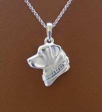 Medium Sterling Silver Rottweiler Head Study With CZ Collar Pendant