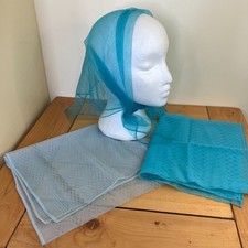 Sheer Vintage Scarf for Hair Neck Head Blue Set of 3 Square  Oblong Scarves