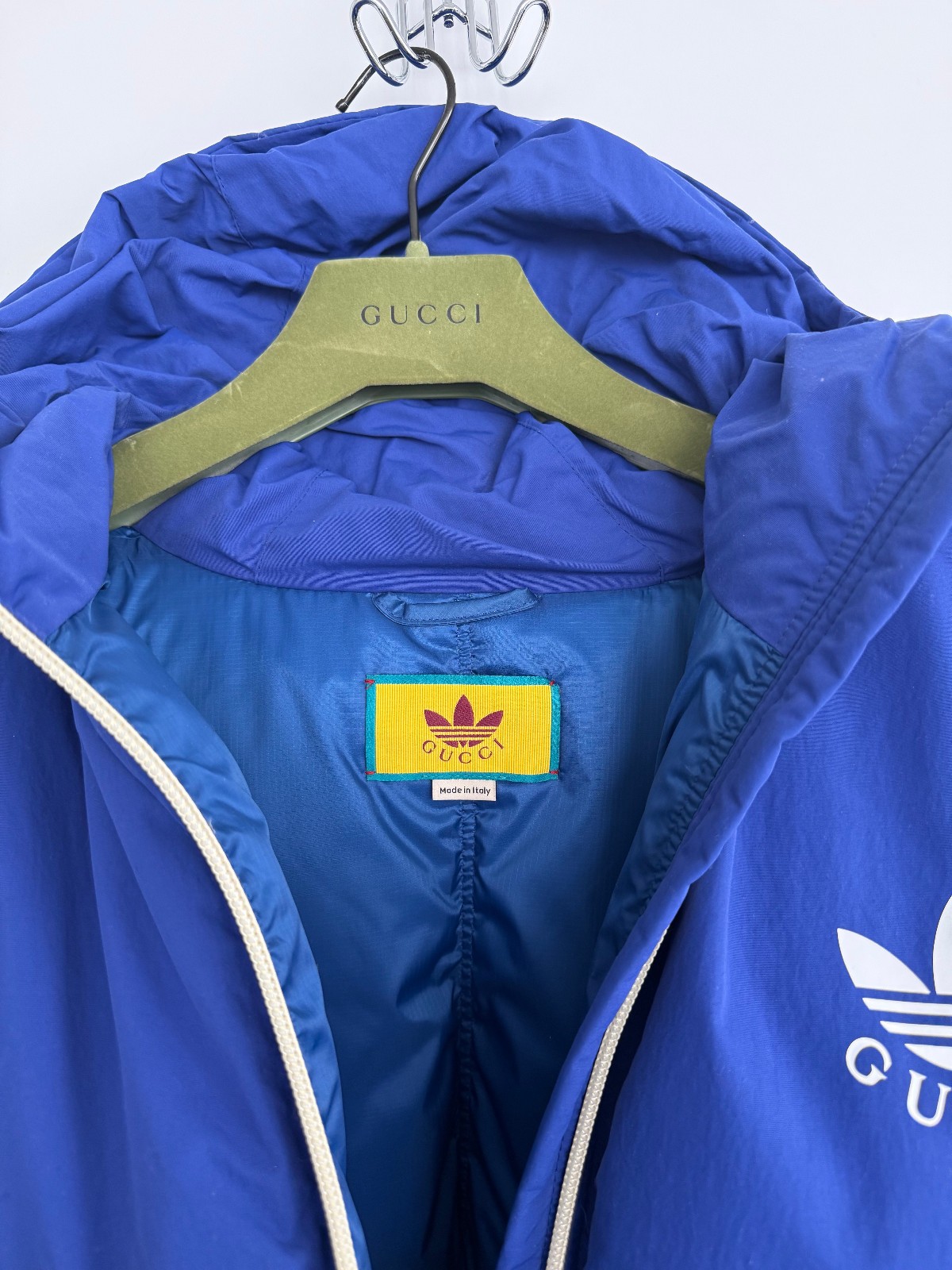 Gucci x Adidas Jacket Men’s L (IT 54) Blue White Down Puffer Hooded NWT Auth image 9