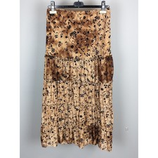 Vintage Tiered Floral Maxi Skirt Brown Tan Stretchy Barouk Collection