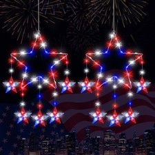 Lewondr 4th Of July Decorations 2 Pack Red White And Blue Window Star Lights...
