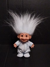 Vintage Russ Troll Doll 5" Figure Blue Striped One Piece Pajamas Baby Blue Hair