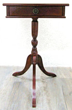 Vintage Mahogany Tripod Pedestal Accent Table with Drawer