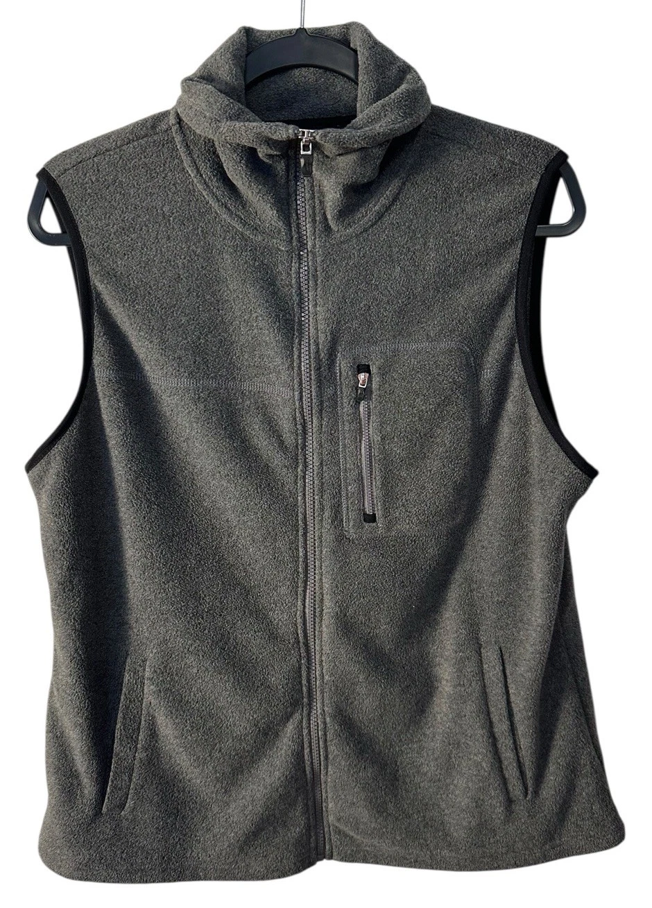 Chaps Vest Mens Large Gray Sport Knit Fleece Full Zip Sleeveless Zip Pockets