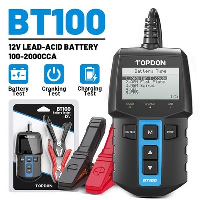 TOPDON BT100 12V Battery Tester 3-Second Quick Load Alternator Digital Analyzer