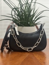 Michael Kors Cora Black SV Pebbled Leather Medium Crossbody Shoulder Hobo Bag