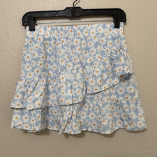 Girls XL 14 Flower Skirt Blue/White Preppy Back to School Girly