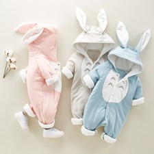 The new cotton padded cotton baby romper thickened chinchilla hooded cotton baby