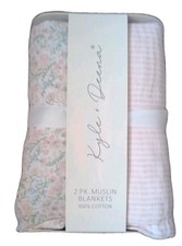 Kyle Deena Baby Girl 2pk 100 Cotton Muslin Blankets Pink Stripes Flowers Lovey