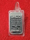 1 TROY OZ 999.0 SILVER INGOT JM JOHNSON MATTHEY SER#A674154               #T1145