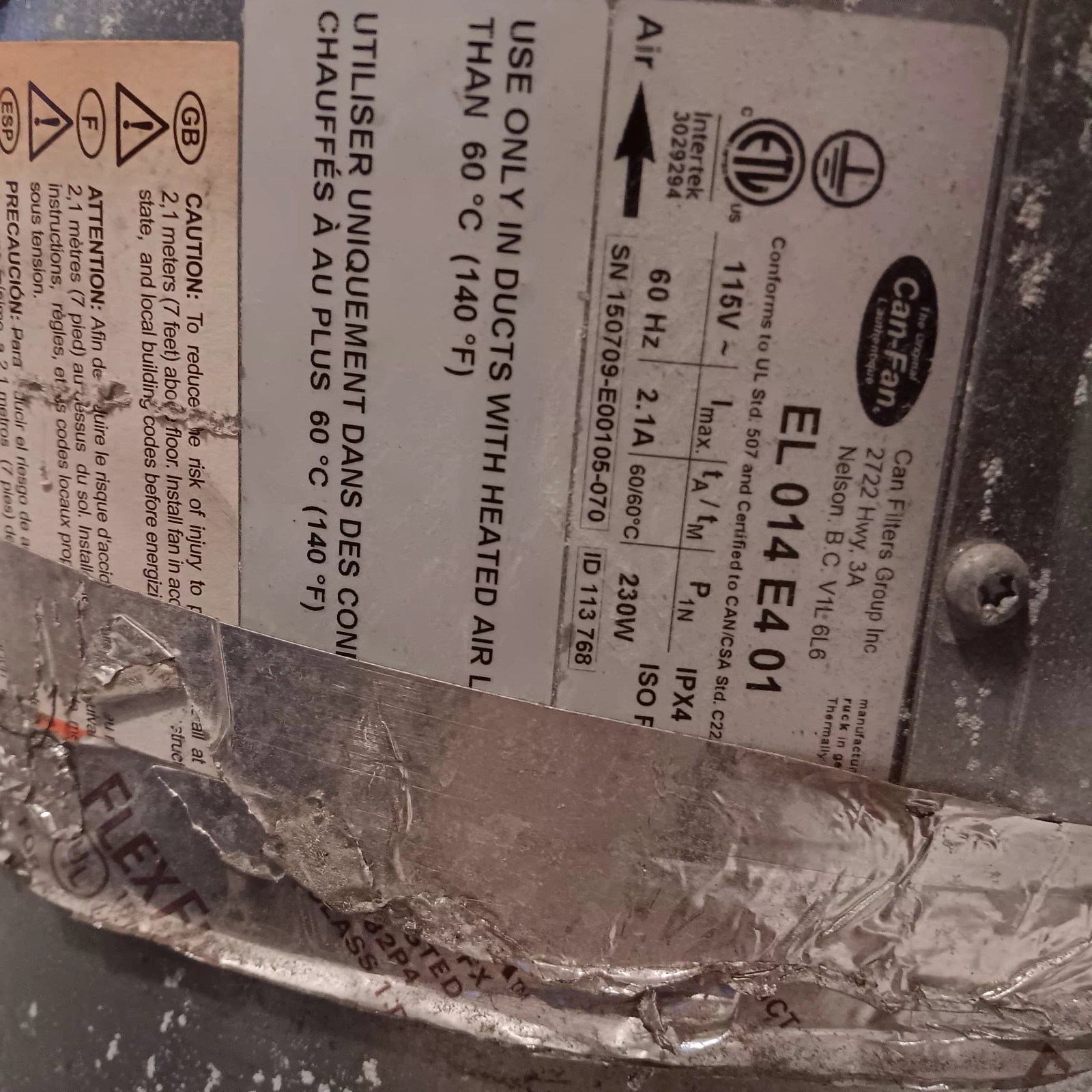 Can Fan Max Fan 14" Model EL 014 E4 01 hydrophonic blower exhaust fan high plant