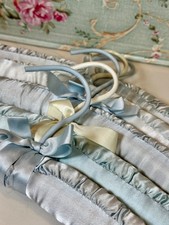 Vintage Padded Satin Covered Hangers Lot Of 5 14-15" Blues Cottagecore Bridal