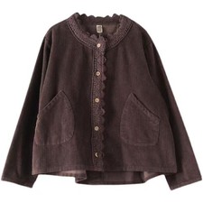 Women Corduroy Blouse Shirt Coat Jacket Top Lace Button Loose Casual Outwear New