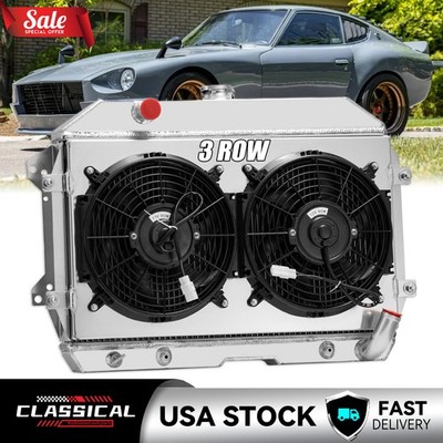 3 Row Radiator+Shroud Fan For 1970-73 Datsun 240z 2.4L; 1974 Datsun 260z 2.6L AT