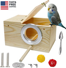 Bird Nest, Parakeet Nest Box, Bird Breeding Box with Perch, Wood Budgie Nest Bo