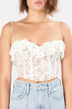 For Love  Lemons Jillian Corset Crop Top White Lace Lace-up Back Size XS