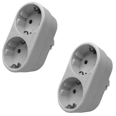 2 Stück Mehrfachstecker Doppelstecker horizontaler Steckdosenadapter weiß weiss